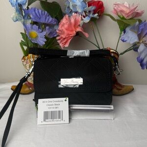 NWT Vera Bradley Classic Black All In One Crossbody Wallet  Purse Retired